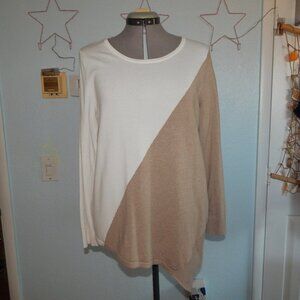 Calvin Klein Size M White Tan Colorblock Knit Pullover Sweater Top Asymmetric